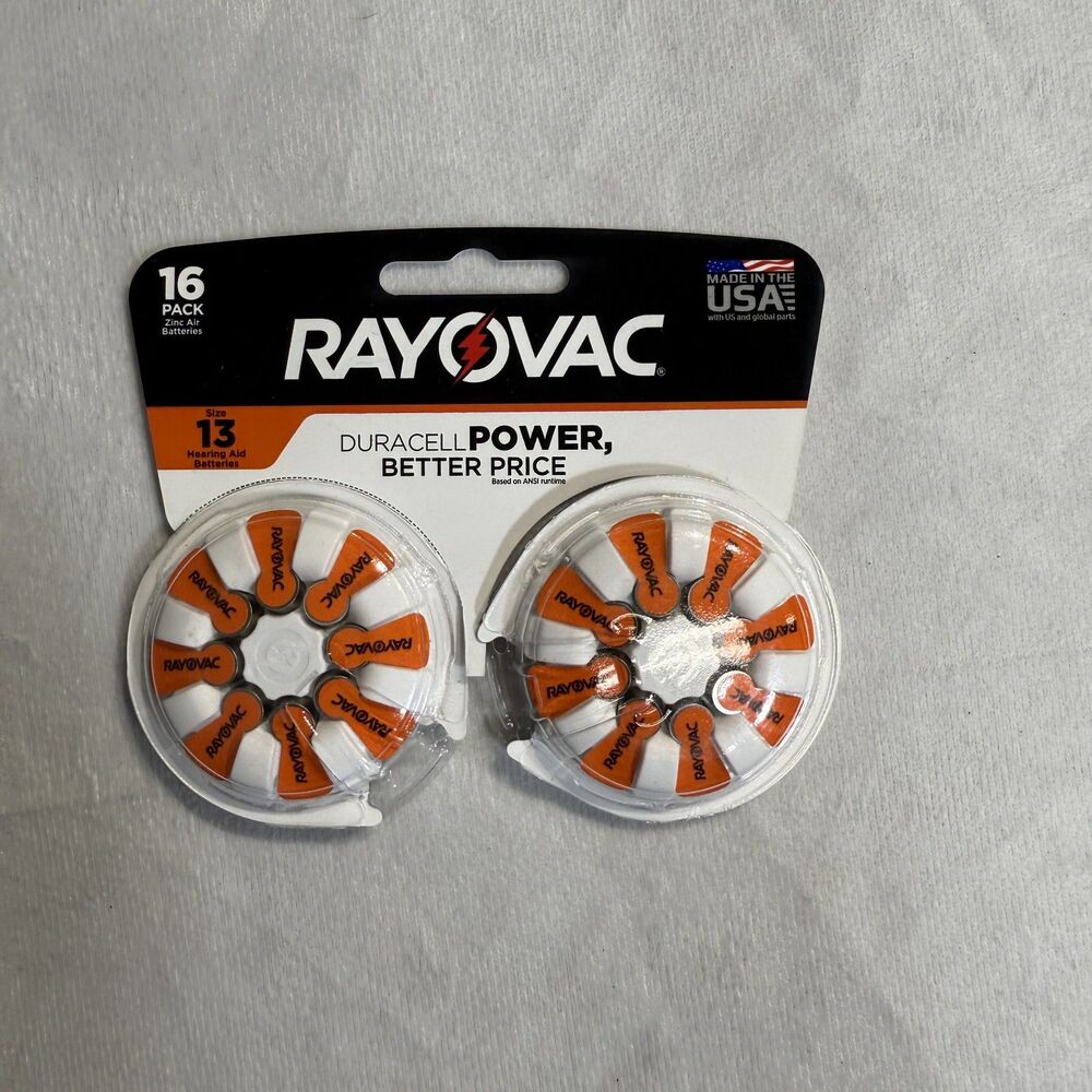 RAYOVAC (16-Pack) Sz 13 Made in USA (16) Hearing Aid Batteries NEW‎